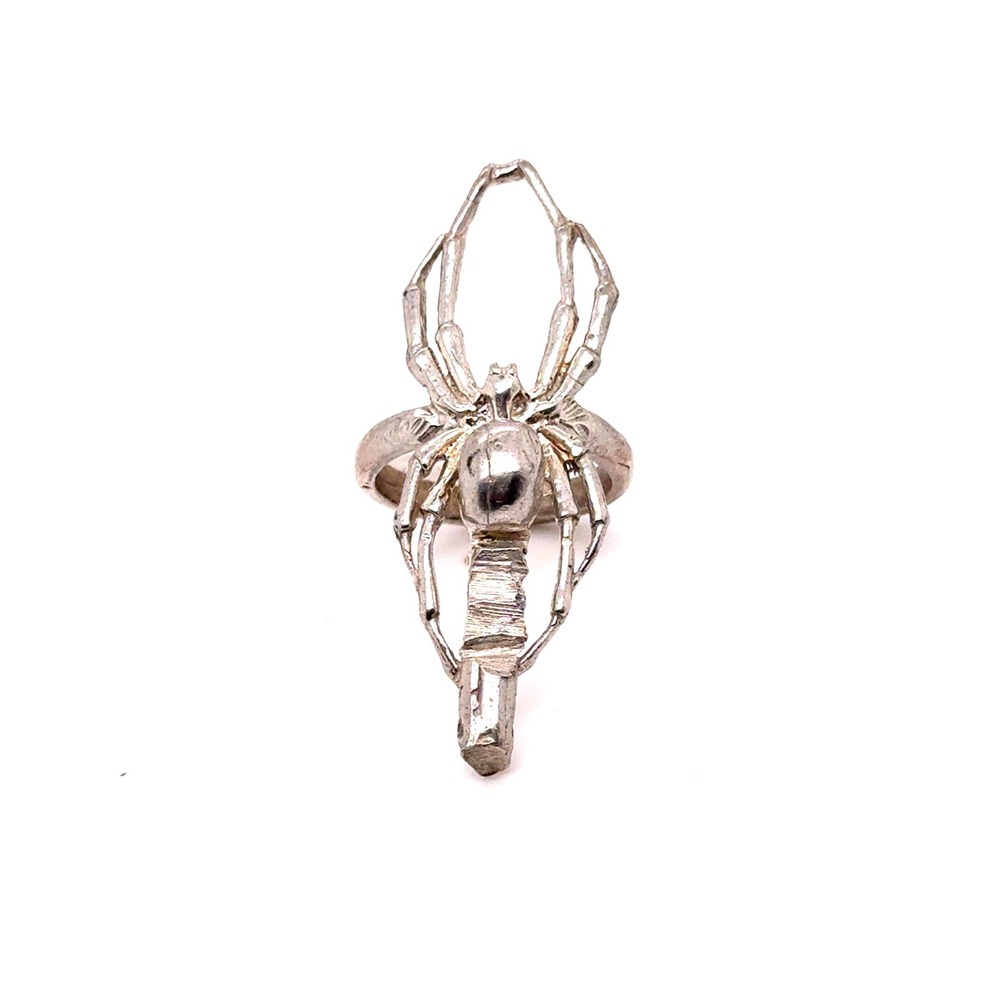 Silver Tone Gothic Spider Statement Ring Size 7 Elongated Arachnid Jewelry